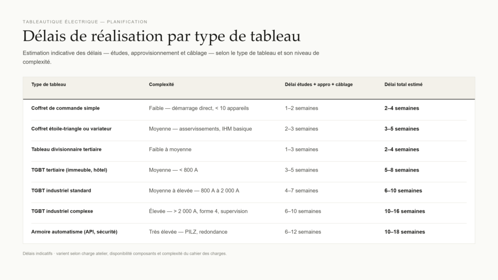 Délais de référence par type de tableau