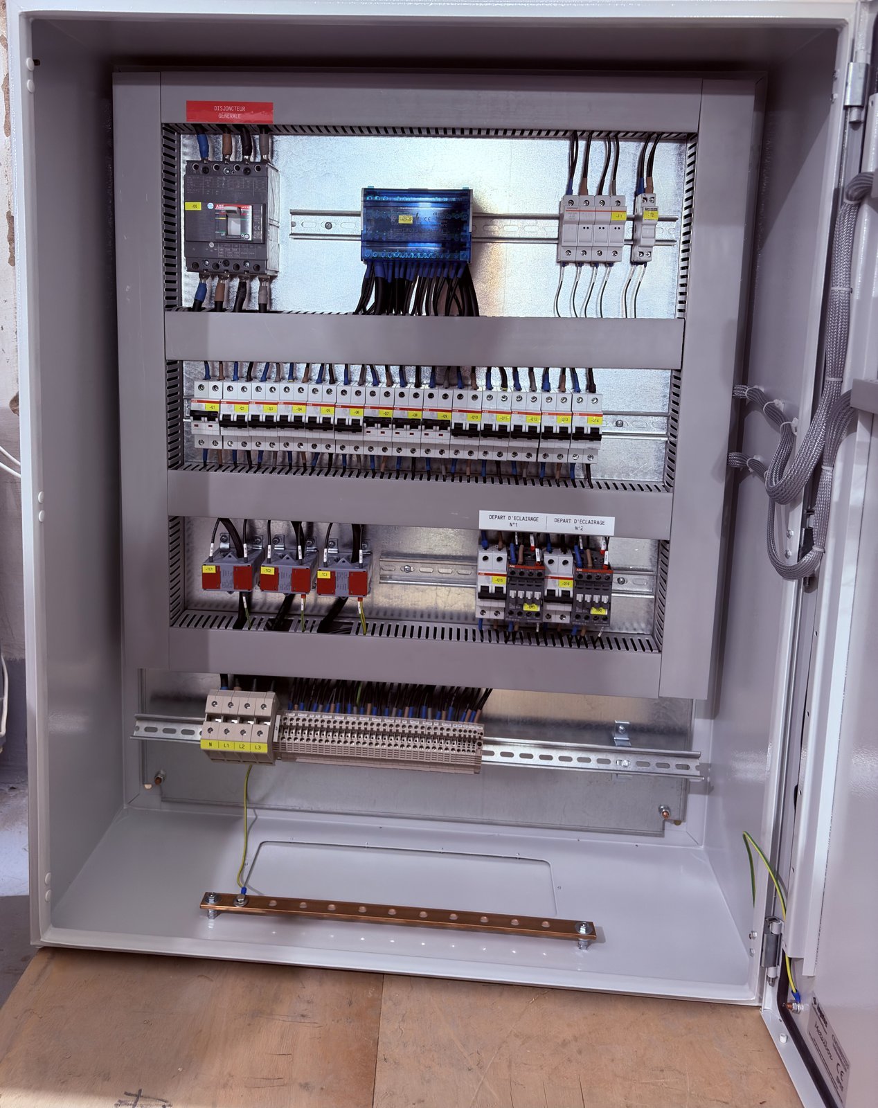 Coffret de distribution électrique IP55 avec appareillage ABB pour chantier — tableautier Panel-Tronix Casablanca