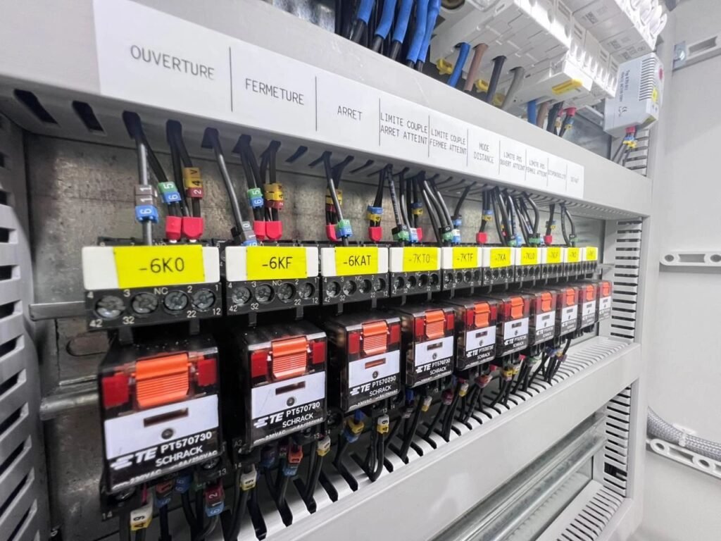 Relayage débrochable et repérage du câblage d'un coffret de commande de vanne motorisée — Panel-Tronix