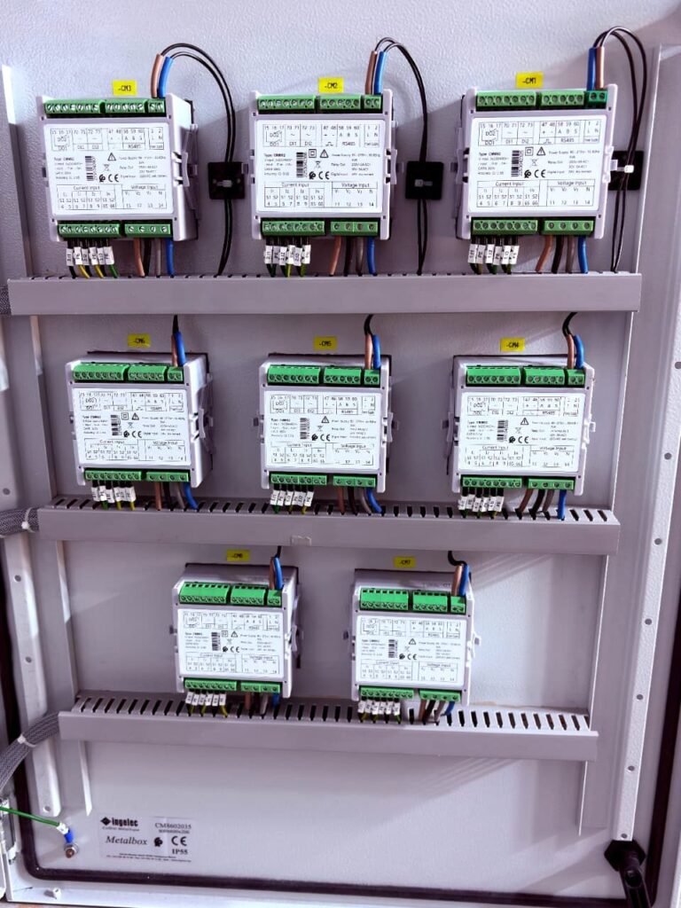 Porte d'un coffret de comptage équipé de 8 centrales de mesure — Panel-Tronix Casablanca