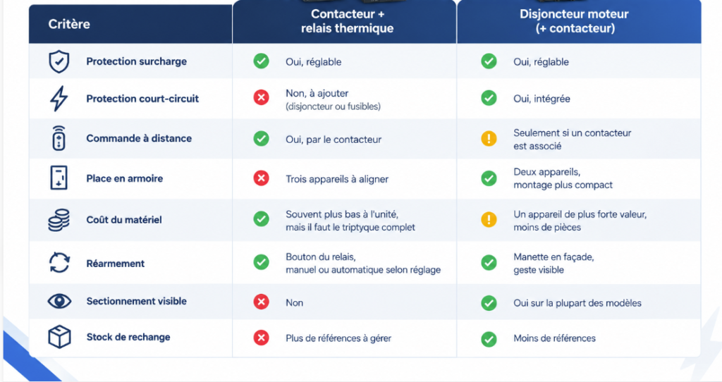 Comparatif relais thermique ou disjoncteur moteur