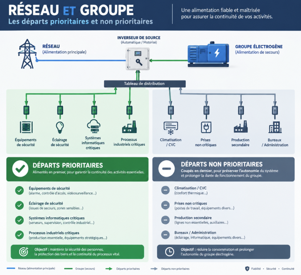 Schéma du délestage des départs non prioritaires au passage sur groupe
